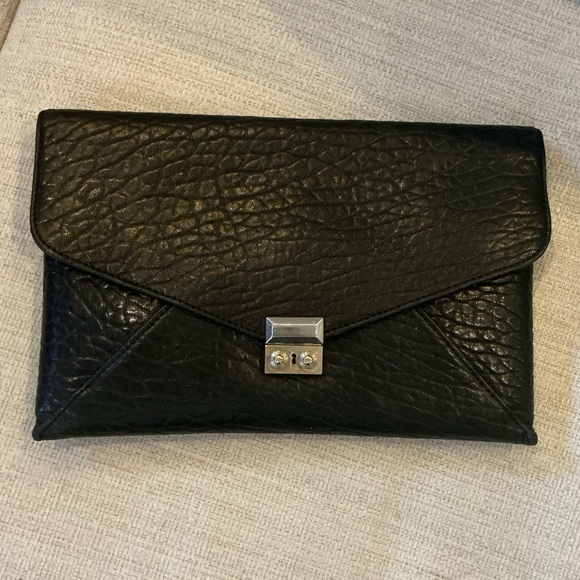 Henri Bendel black leather large size clutch with silk lining - Picture 1 of 4